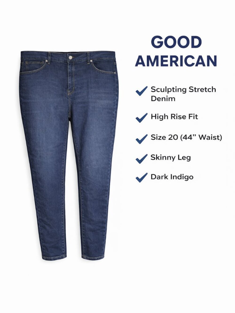 Good American Good Legs Jeans Womens 20 Blue Skinny Stretch High Rise Denim